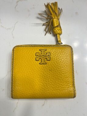 Tory Burch Yellow Leather Zip Wallet with Tassel